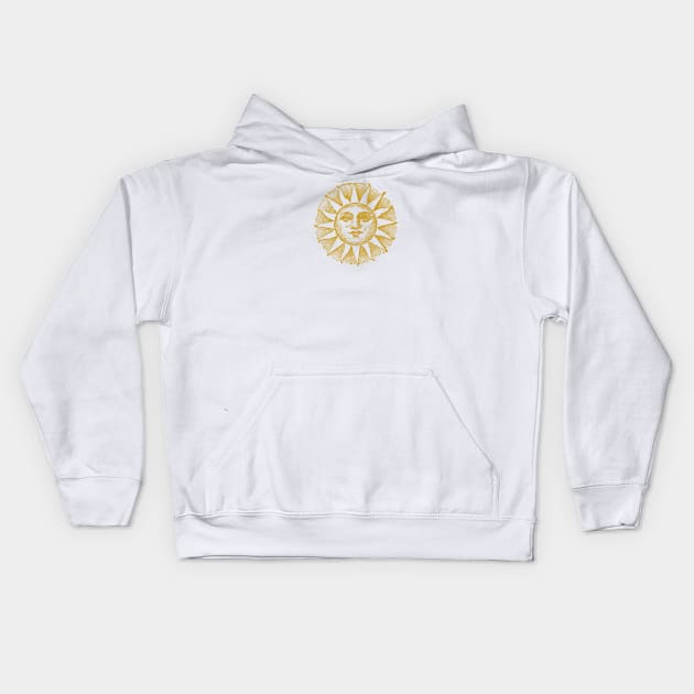 Sun Face | Sun with Face | Vintage Style Sun Illustration | Gold | Kids Hoodie by Eclectic At Heart